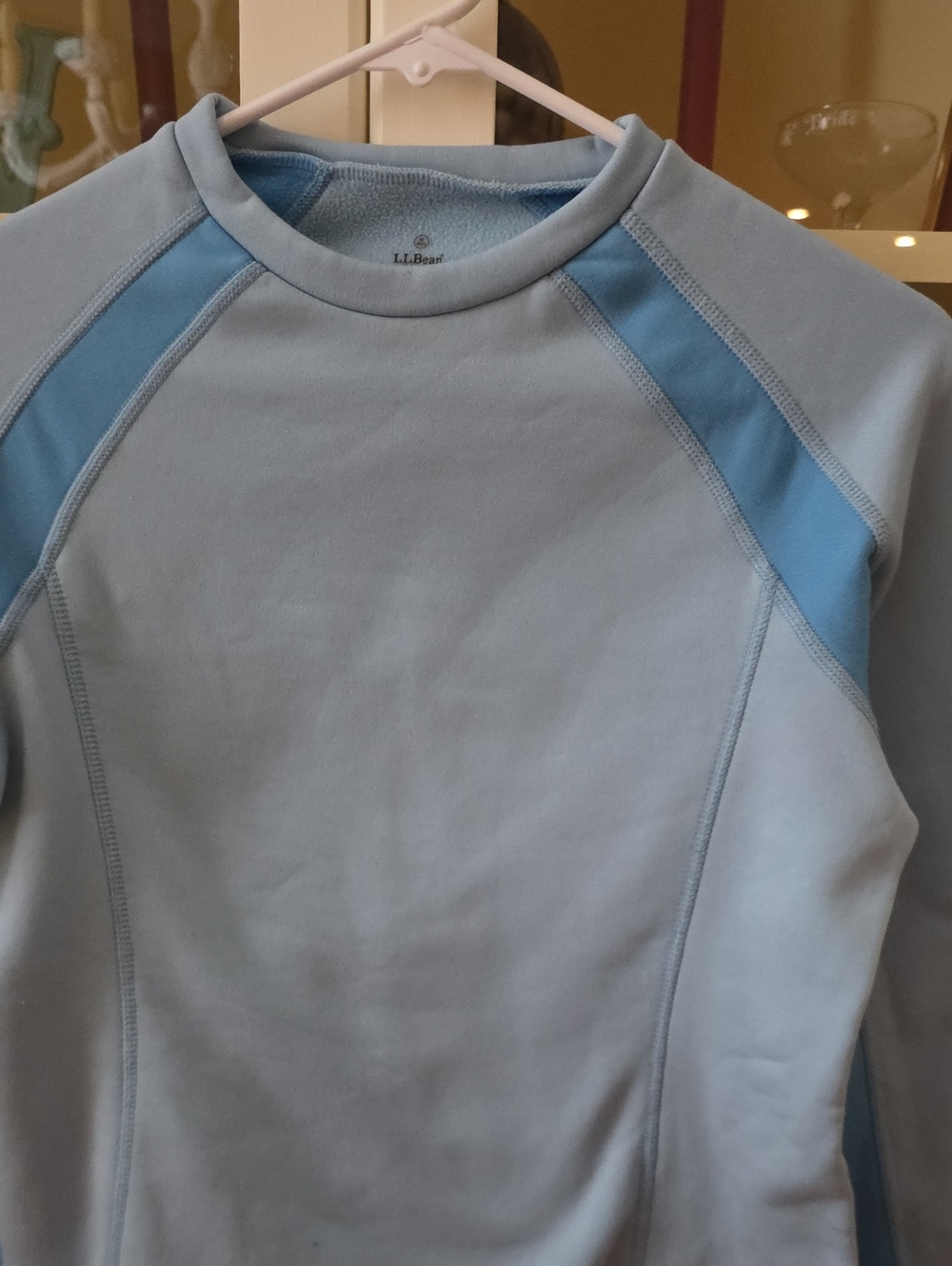 L.L. Bean Light Blue Crewneck Pullover with Sky Blue Raglan Panels